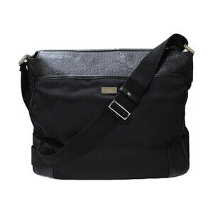 GUCCI shoulder bag leather canvas Guccissima black